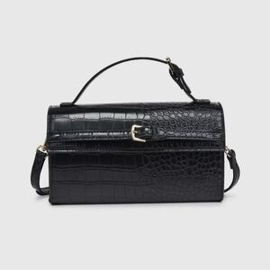 Elegant Black Crocodile-Embossed Handbag